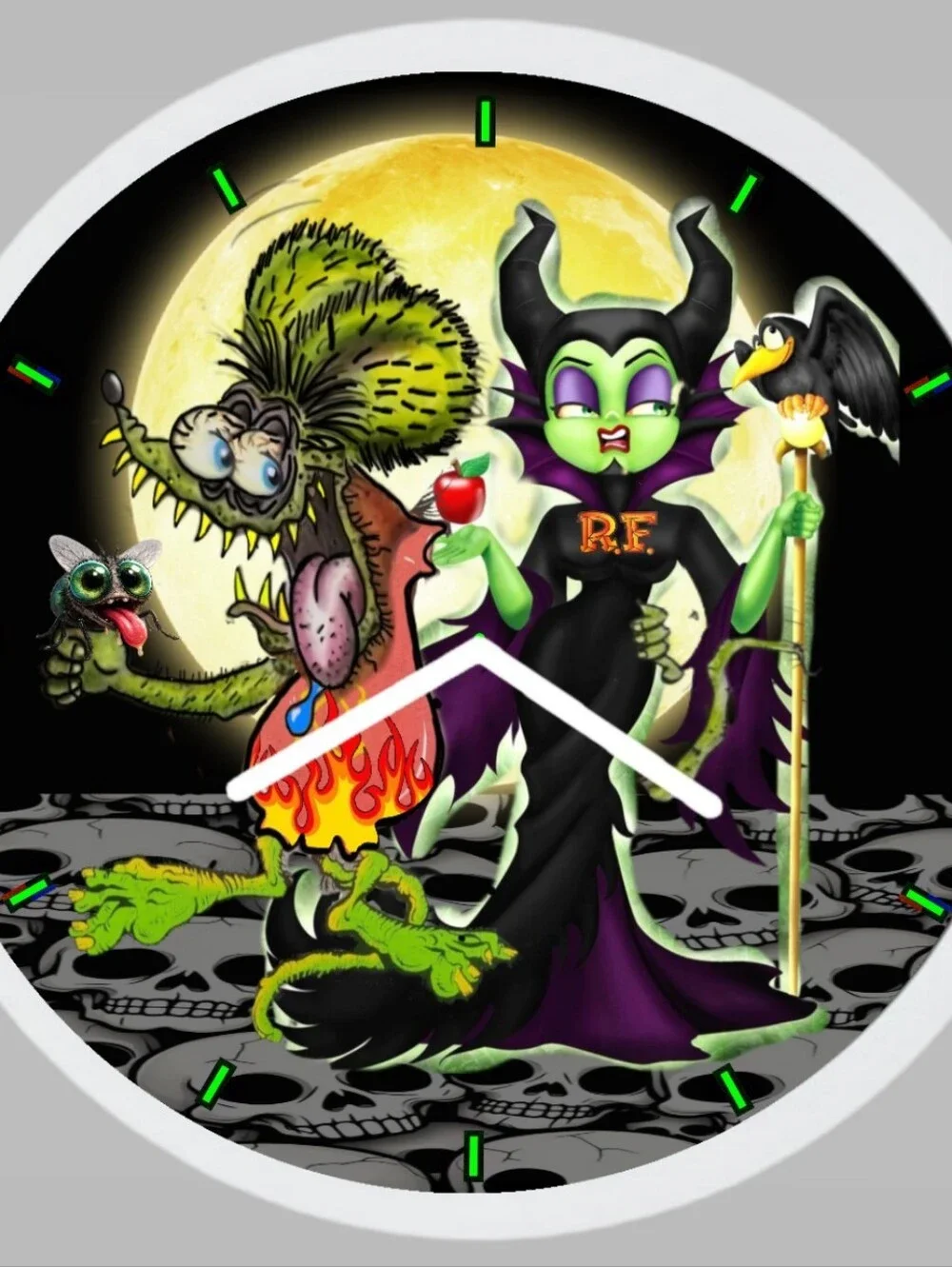 Rat Fink And Maleficent-Inspired Green and Purple Wall Clock Art